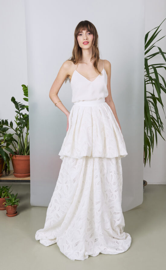 kisui Oui Zweiteiler Brautrock modern Brauttop Spaghettiträgertop Bridal top Sommerhochzeit Bridalskirt